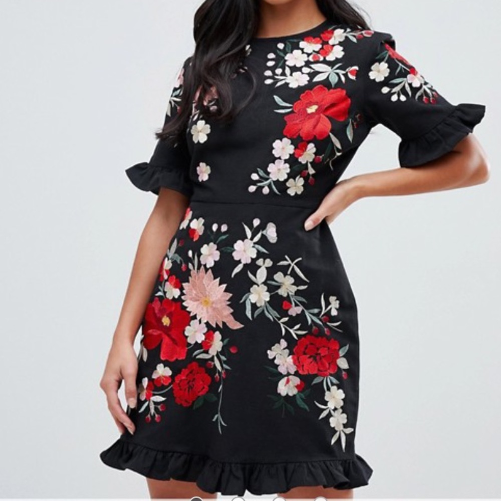 Black dress with embroidered detail